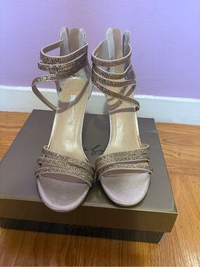 Thalia Sodi Rose Gold Strappy Embellished Heels